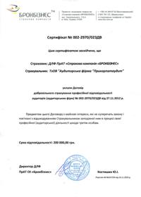 Сертифікат про укладення Договору добровільного страхування професійної відповідальності